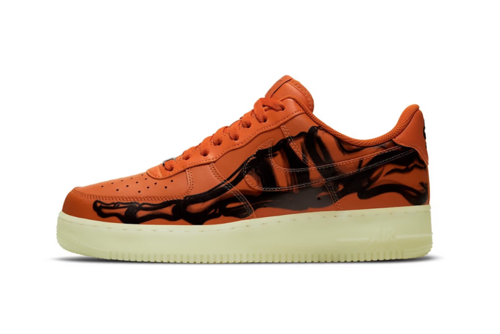 Unique Halloween shoes: Nike Air Force 1 Low Orange 'Skeleton'